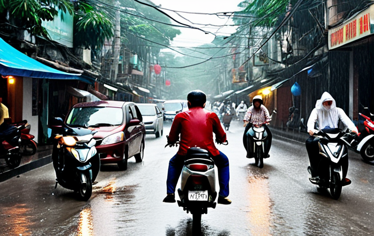 **

"A bustling Hanoi street scene during rush hour, a deluge of motorbikes navigating through heavy rain. In the foreground, a frustrated person is checking their ride-hailing app on their phone. The atmosphere is chaotic but distinctly Vietnamese. Focus on the dynamic energy and the inconvenience of surge pricing."

**