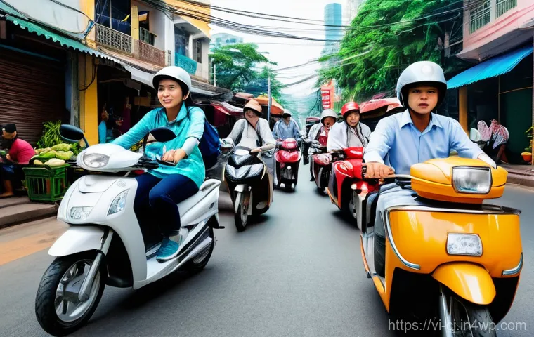 다양한 공유경제 모델 비교 분석 - **Urban Mobility in Vietnam's Sharing Economy**
A vibrant and bustling street scene in a modern ...