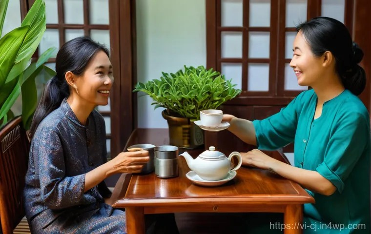 공유경제의 지역 경제 활성화 방안 - A warm and inviting scene in a charming traditional Vietnamese homestay, where a friendly Vietnamese...
