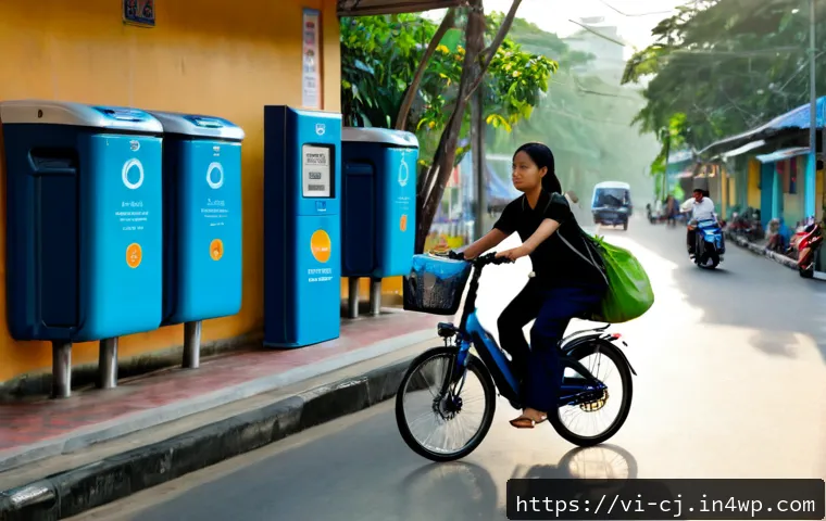 Home 17 공유경제와 기업의 사회적 책임 - Photorealistic editorial scene in Ho Chi Minh City, a Vietnamese young professional using a shared e...